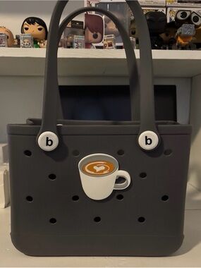 totes Gray Silicone Tote with Coffee Cup Charm